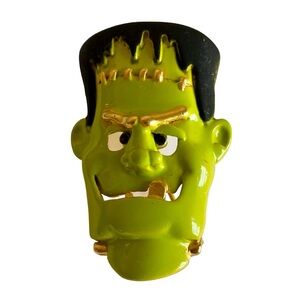 Vintage Signed Danecraft Frankenstein Brooch Enamel And Goldtone